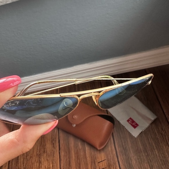 Ray Ban Blue Mirrored Gold Sunglasses Large aviator pilot sunglasses polarized - Picture 12 of 16